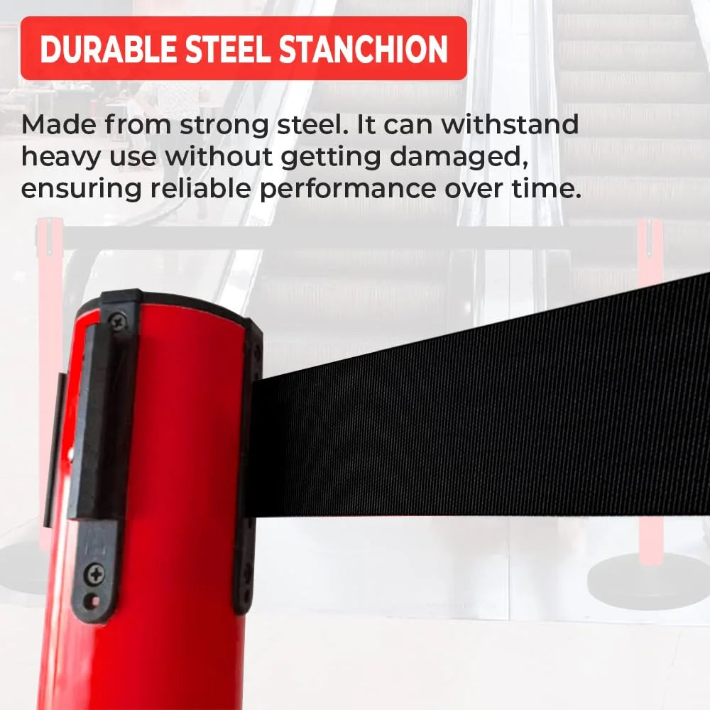 100CM Berry red entrance control stanchion with 3M black retractable belt