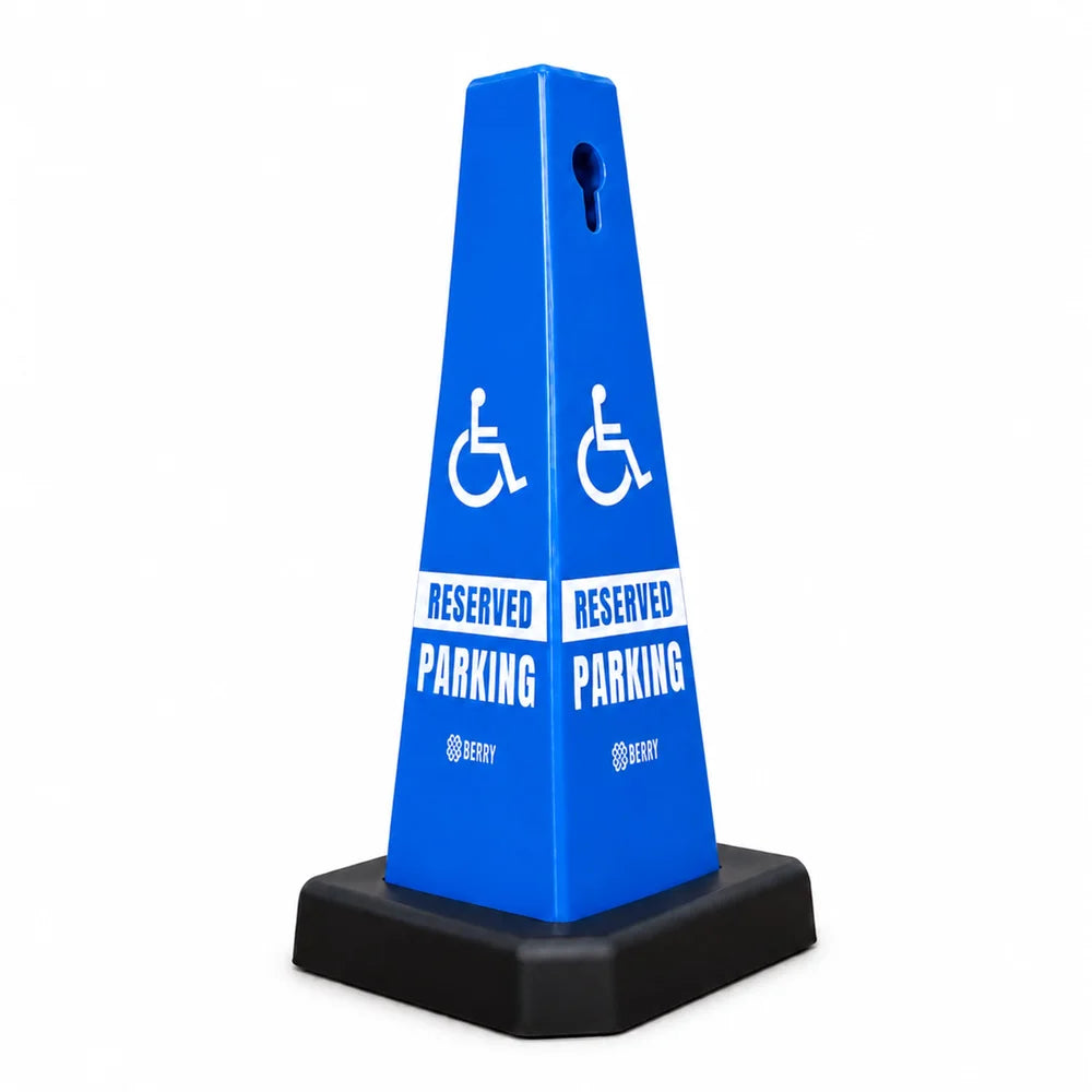 blue Berry reserved parking cone with weighted base for stable placement