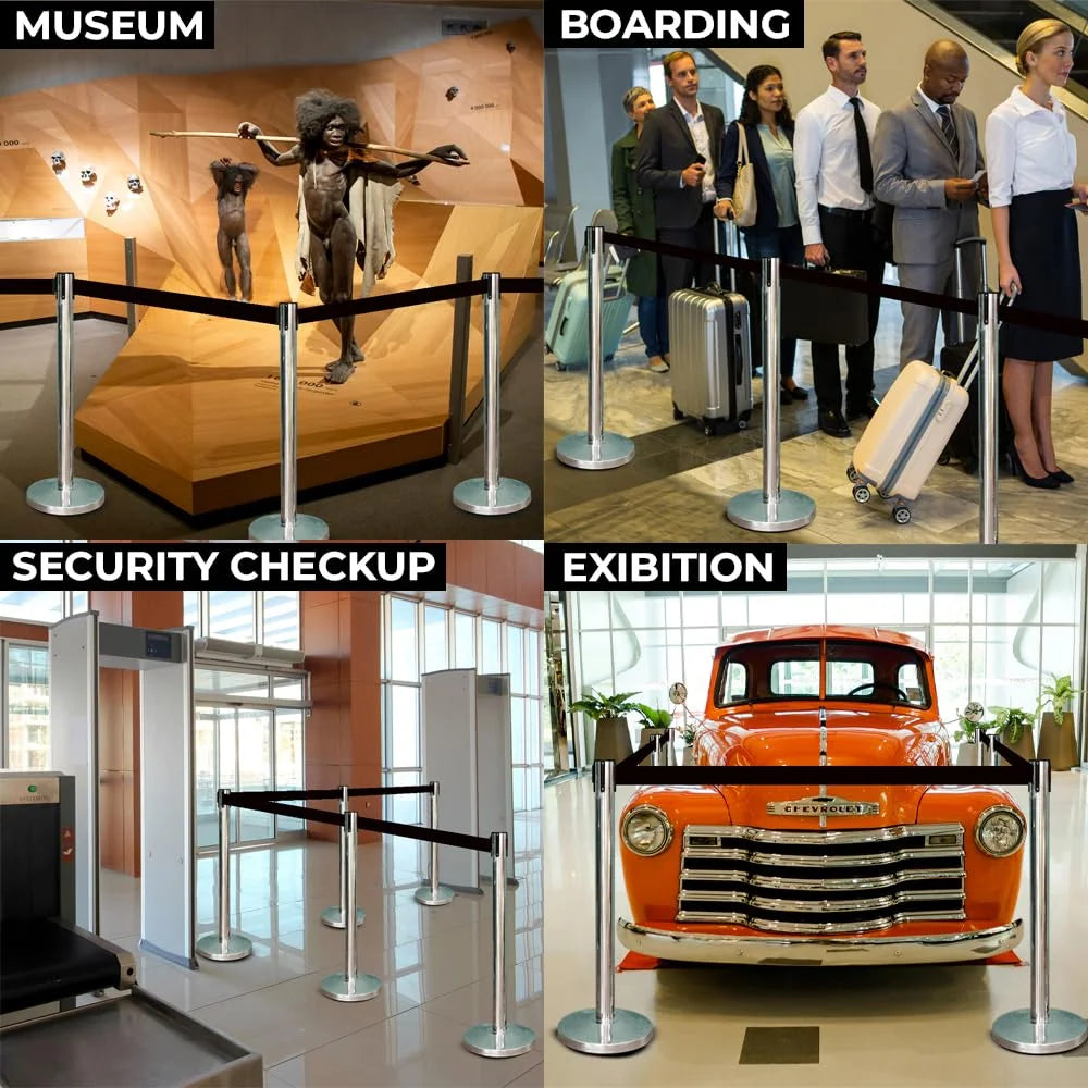 100CM Berry stainless steel access control stanchion with 3M black retractable belt