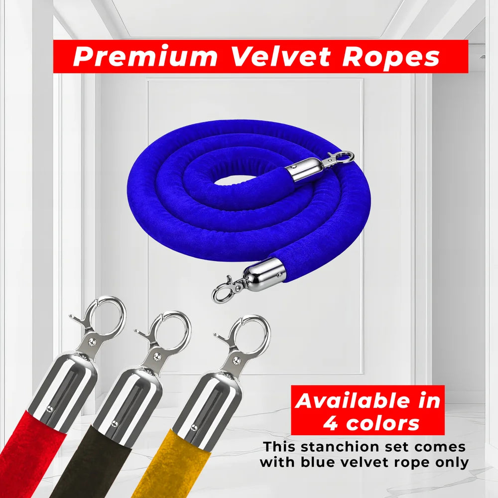 Berry 100CM Silver Stanchion Post with 1.5M Blue Velvet Rope