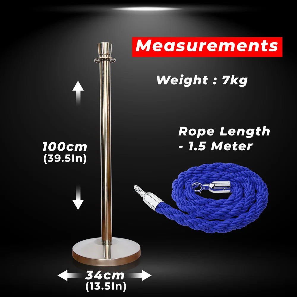 Berry 100CM Silver Stanchion Post with 1.5M Blue Twisted Rope