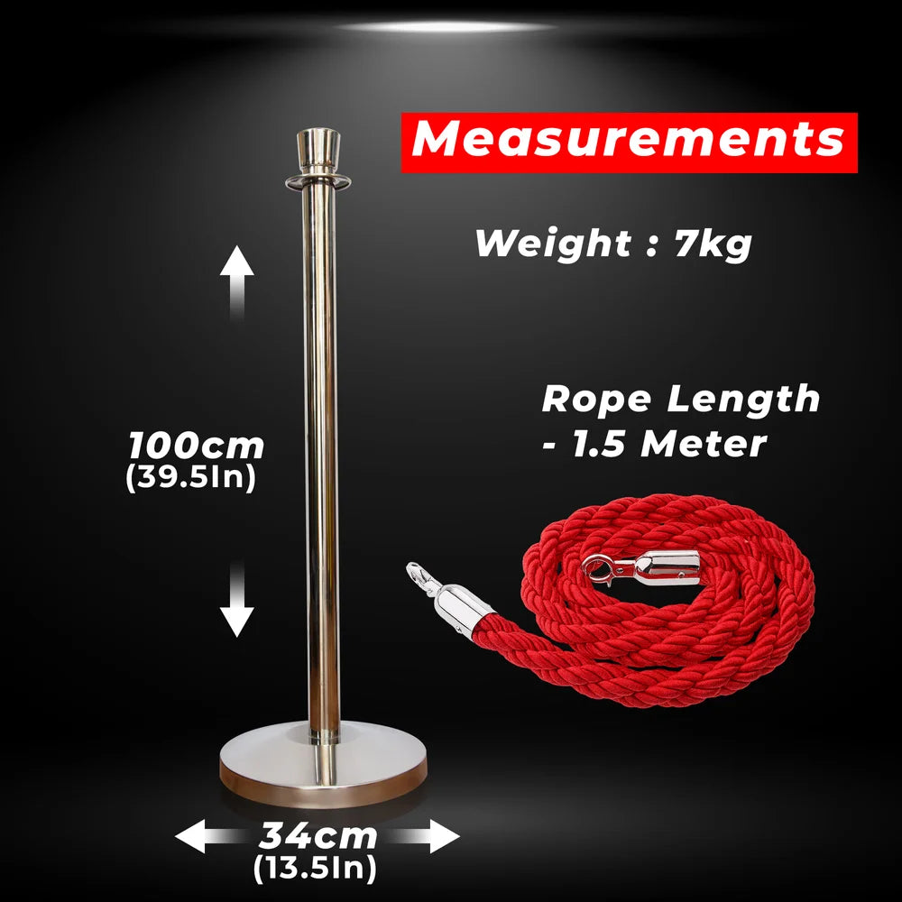 Berry 100CM Silver Stanchion Post with 1.5M Red Twisted Rope