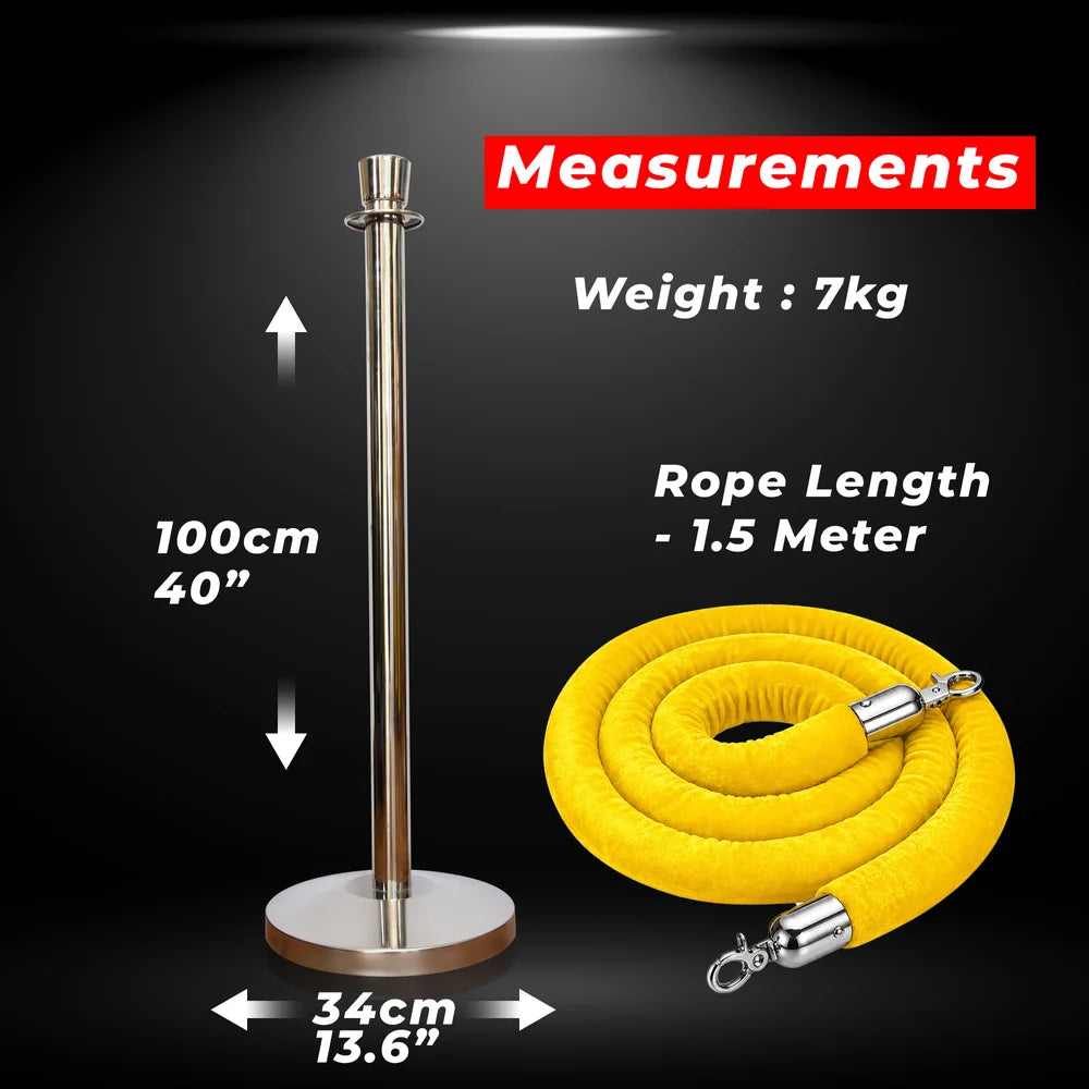 Berry 100CM Silver Stanchion Post with 1.5M Golden Velvet Rope