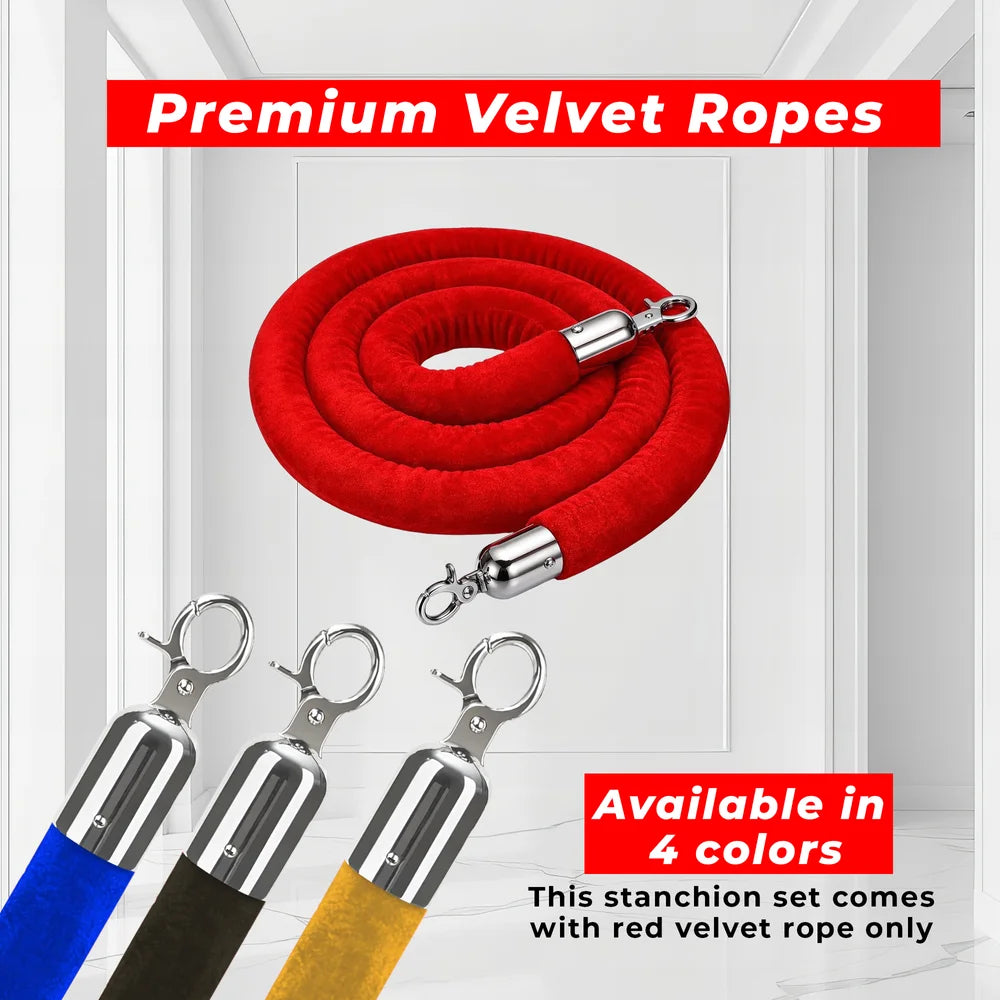 Berry 100CM Silver Stanchion Post with 1.5M Red Velvet Rope