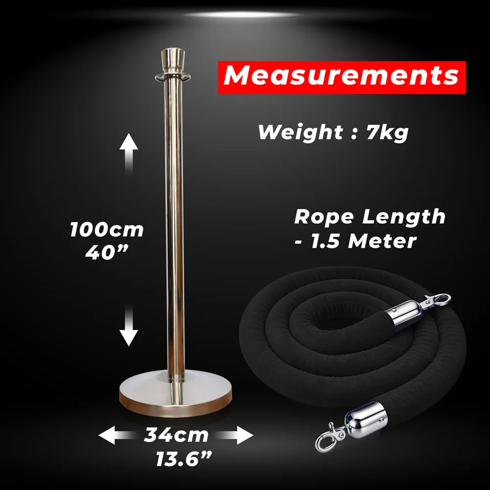 Berry 100CM Silver Stanchion Post with 1.5M Black Velvet Rope