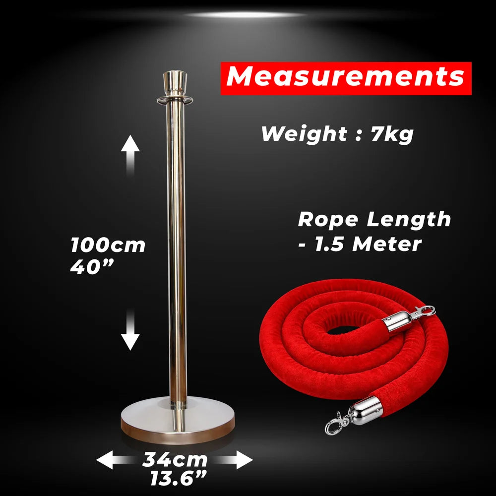 Berry 100CM Silver Stanchion Post with 1.5M Red Velvet Rope