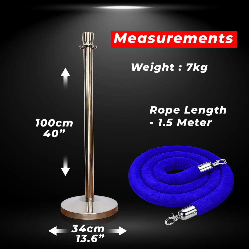 Berry 100CM Silver Stanchion Post with 1.5M Blue Velvet Rope