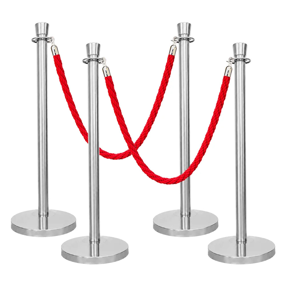 Berry 100CM Silver Stanchion Post with 1.5M Red Twisted Rope
