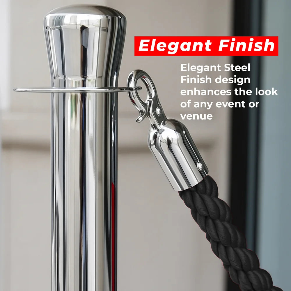 Berry 100CM Silver Stanchion Post with 1.5M Black Twisted Rope