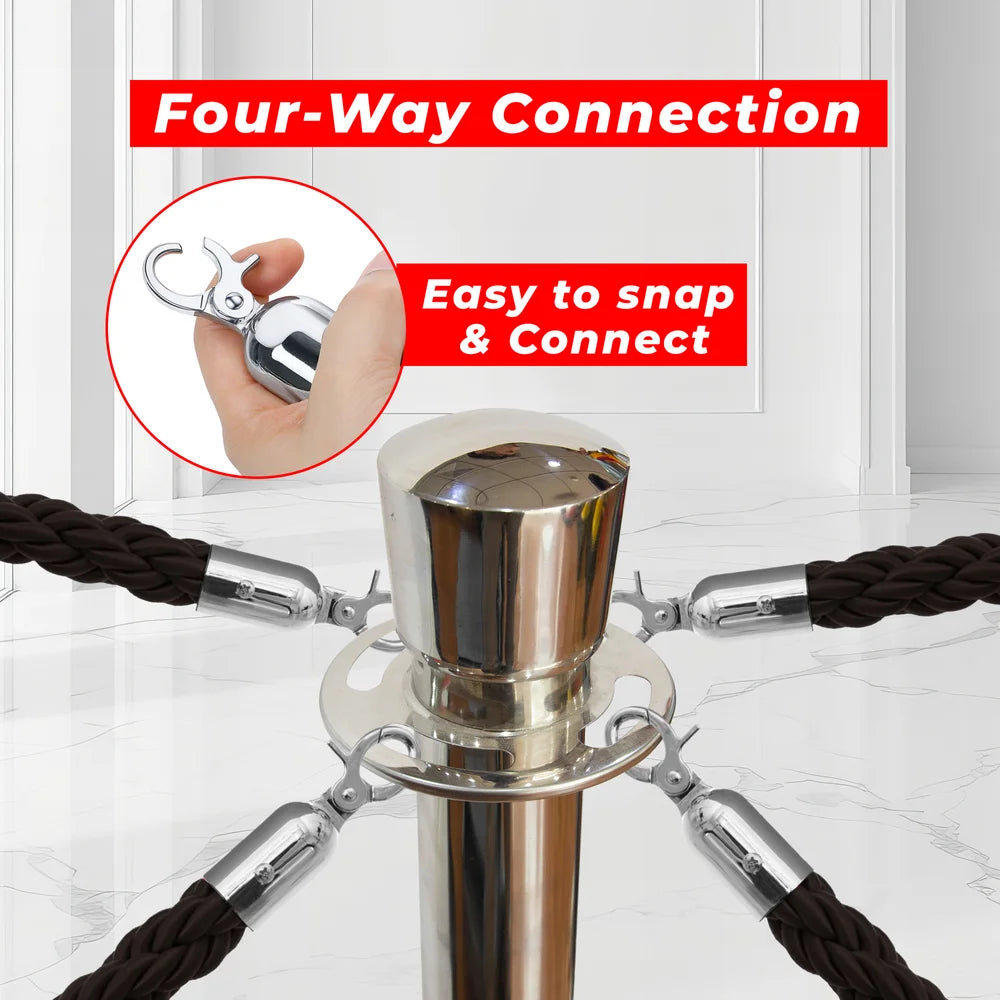 Berry 100CM Silver Stanchion Post with 1.5M Black Twisted Rope