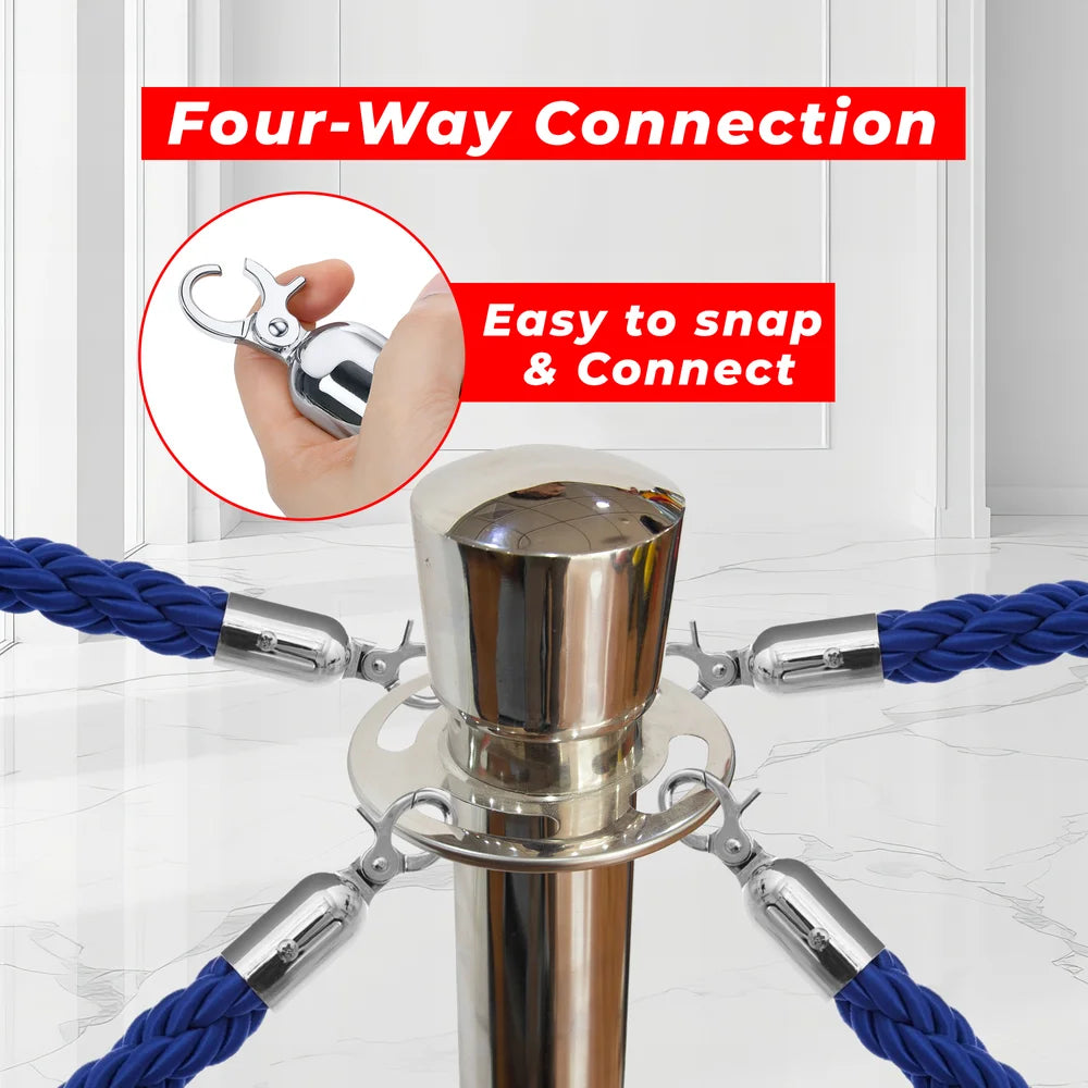 Berry 100CM Silver Stanchion Post with 1.5M Blue Twisted Rope