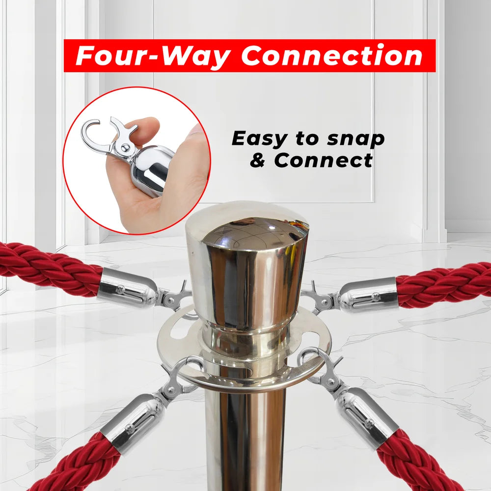 one hundred centimeter Berry silver queue post with red twisted rope for organized pedestrian lines