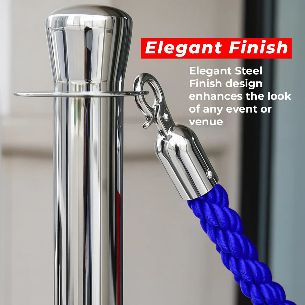 Berry 100CM Silver Stanchion Post with 1.5M Blue Twisted Rope
