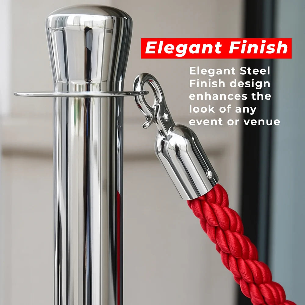 Berry 100CM Silver Stanchion Post with 1.5M Red Twisted Rope