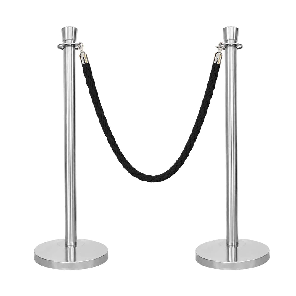 Berry 100CM Silver Stanchion Post with 1.5M Black Twisted Rope