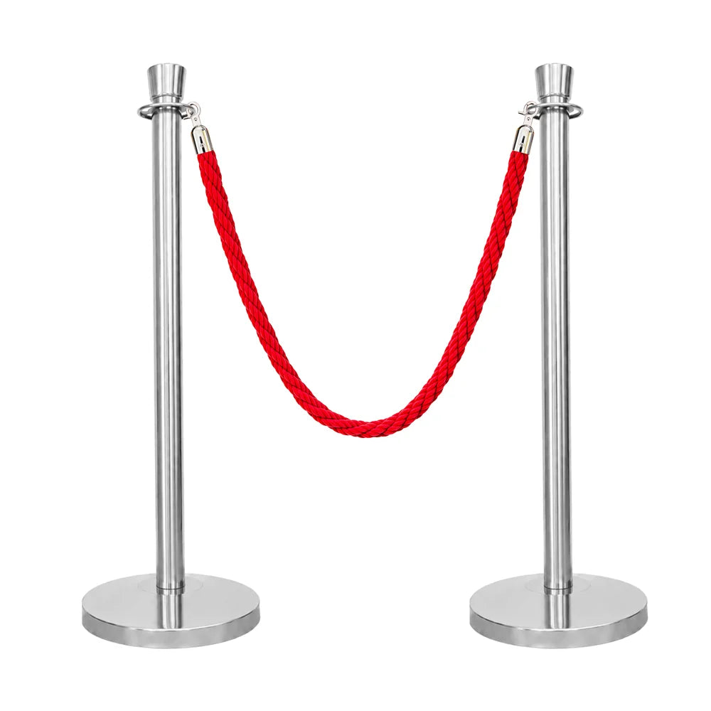 one hundred centimeter Berry silver stanchion post with red twisted rope for crowd separation