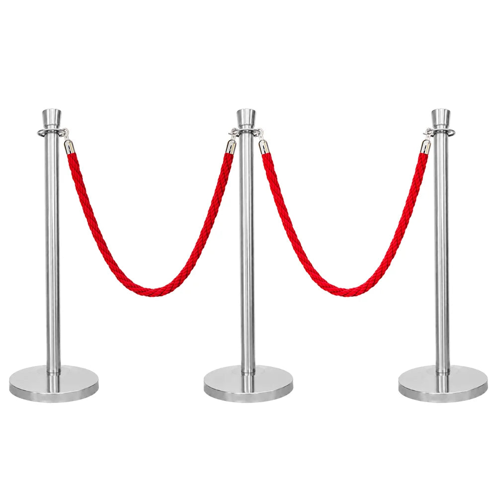 Berry 100CM Silver Stanchion Post with 1.5M Red Twisted Rope