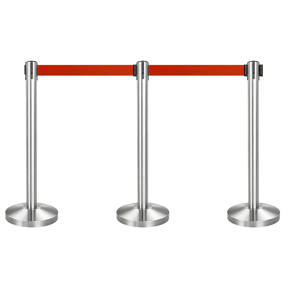 100CM Berry stainless steel entrance control post with 3M red retractable belt