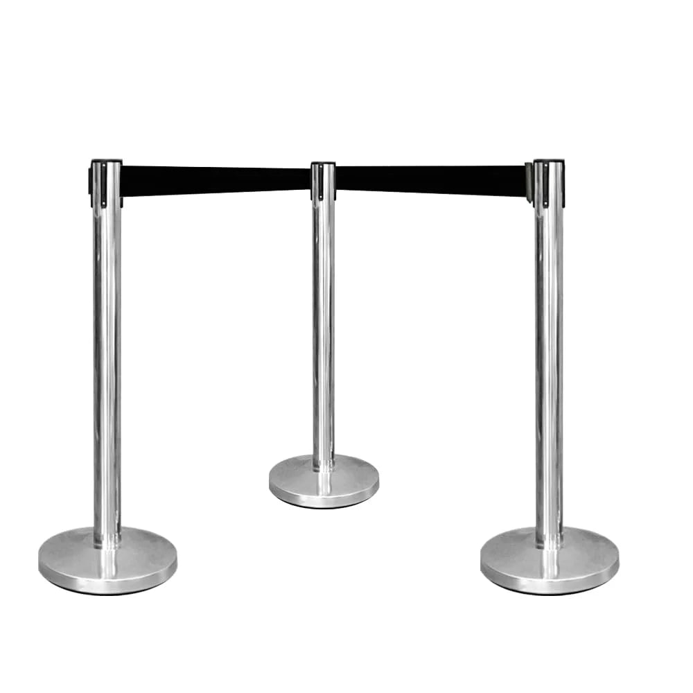 100CM Berry stainless steel entrance control post with 3M black retractable belt