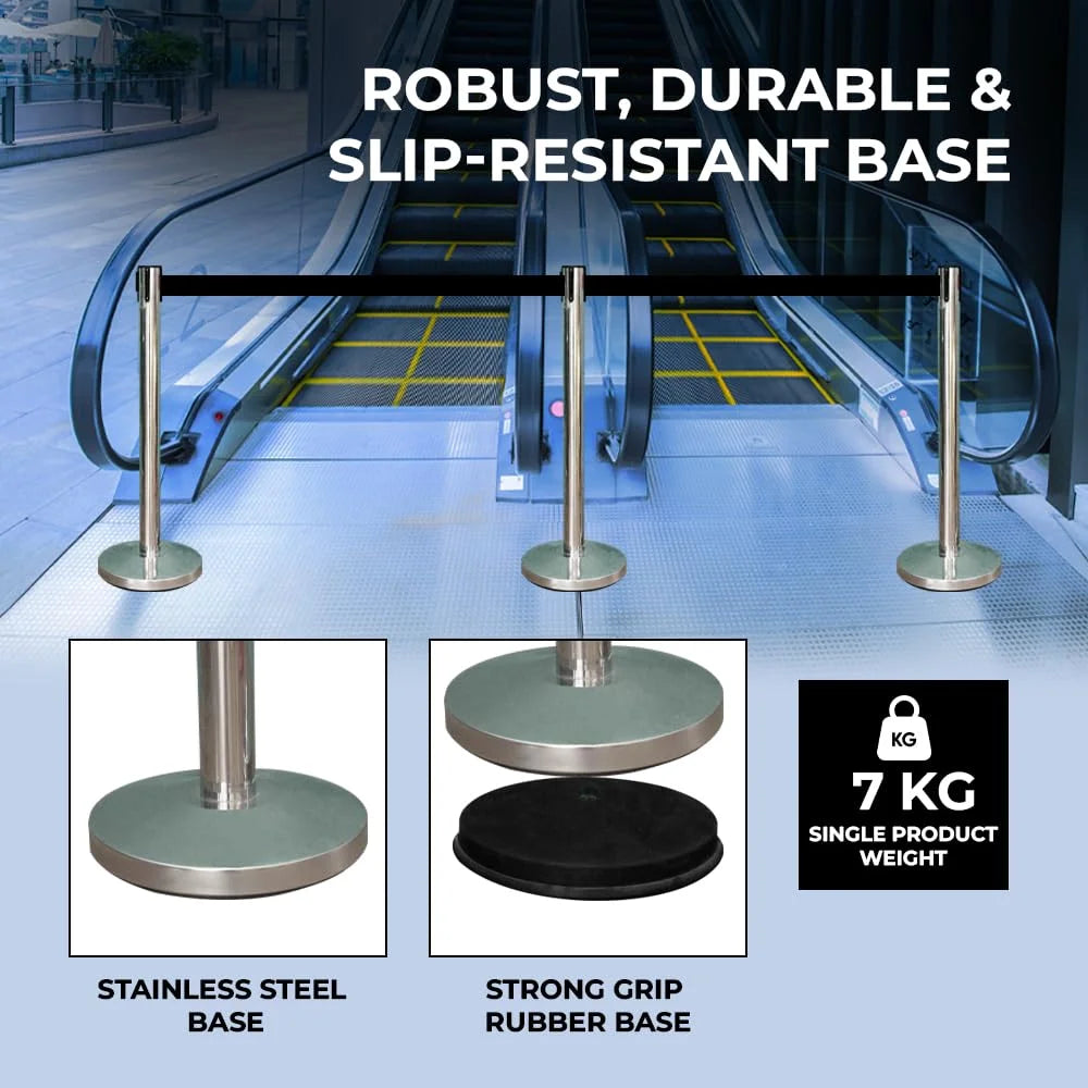 100CM Berry stainless steel pedestrian barrier with 3M black retractable belt