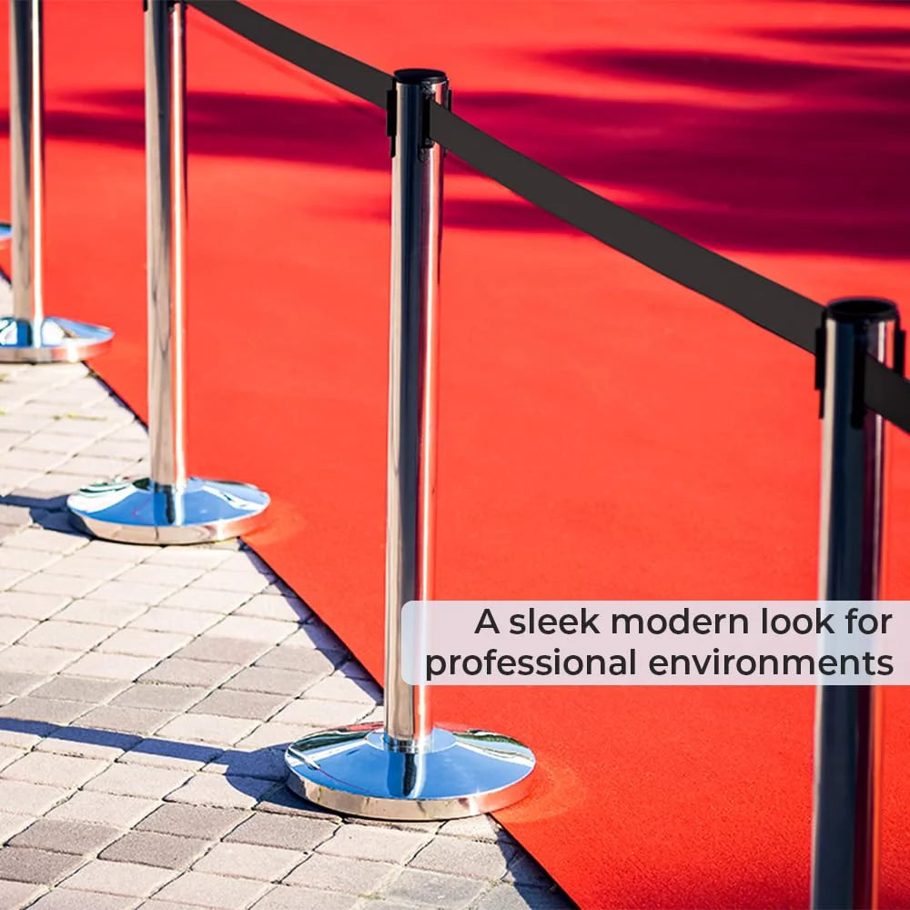 100CM Berry stainless steel queue barrier with 3M black belt for pedestrian control