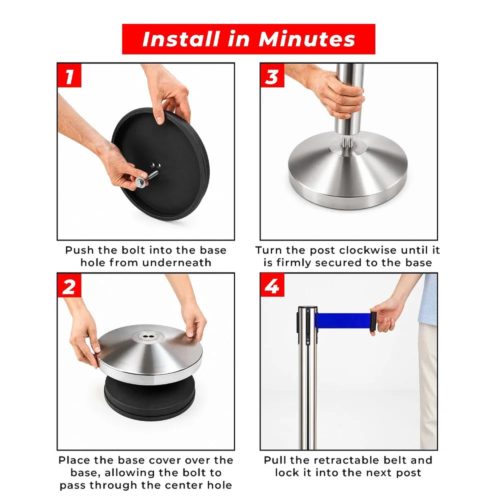 100CM Berry stainless steel queue barrier with 3M blue retractable belt