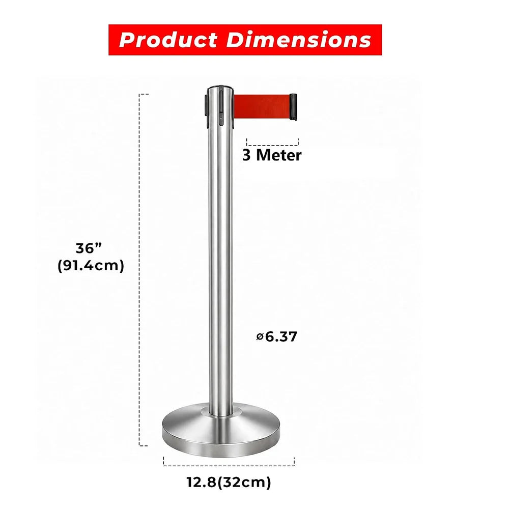 100CM Berry stainless steel barrier post with 3M red retractable belt