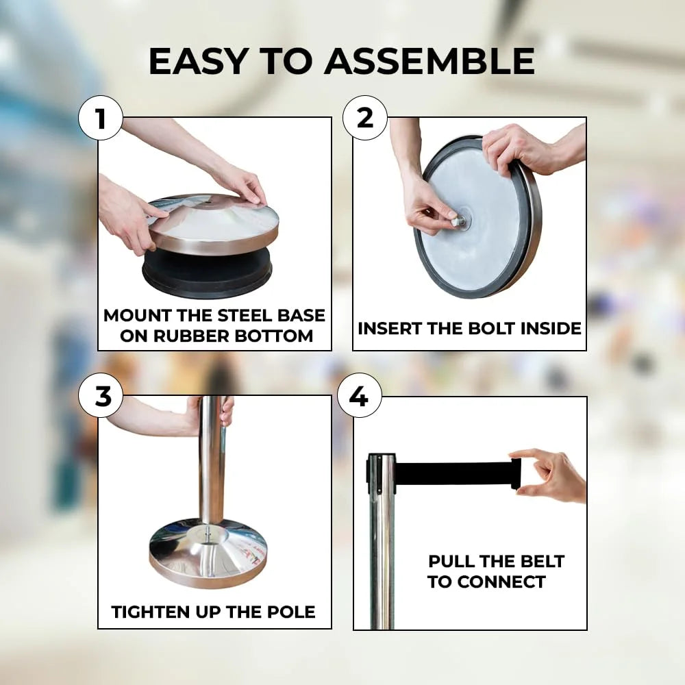 100CM Berry stainless steel barrier post with 3M retractable black belt