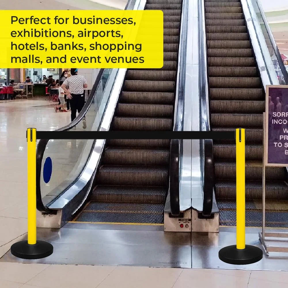 Berry 100CM Yellow Stanchion Post with 3M Black Retractable Belt