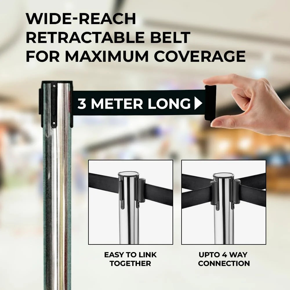 100CM Berry stainless steel stanchion with 3M retractable belt for queue management