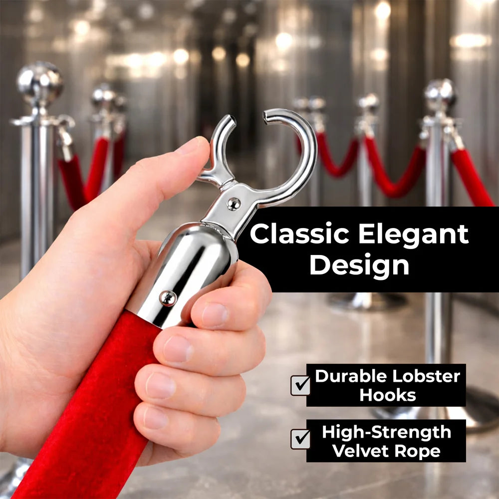 Berry 1.5M Velvet Stanchion Rope with Silver Hooks