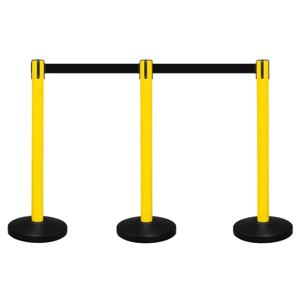 Berry 100CM Yellow Stanchion Post with 3M Black Retractable Belt