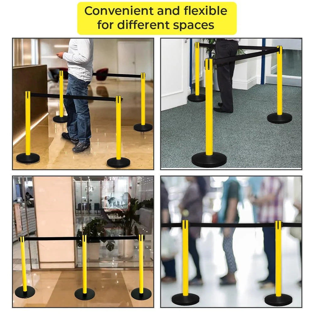 Berry 100CM Yellow Stanchion Post with 3M Black Retractable Belt