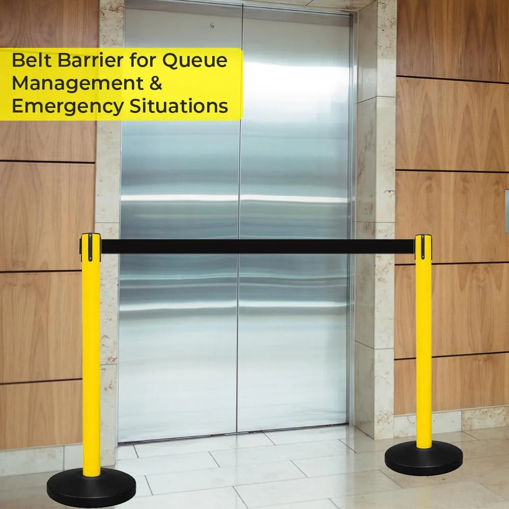 Berry 100CM Yellow Stanchion Post with 3M Black Retractable Belt
