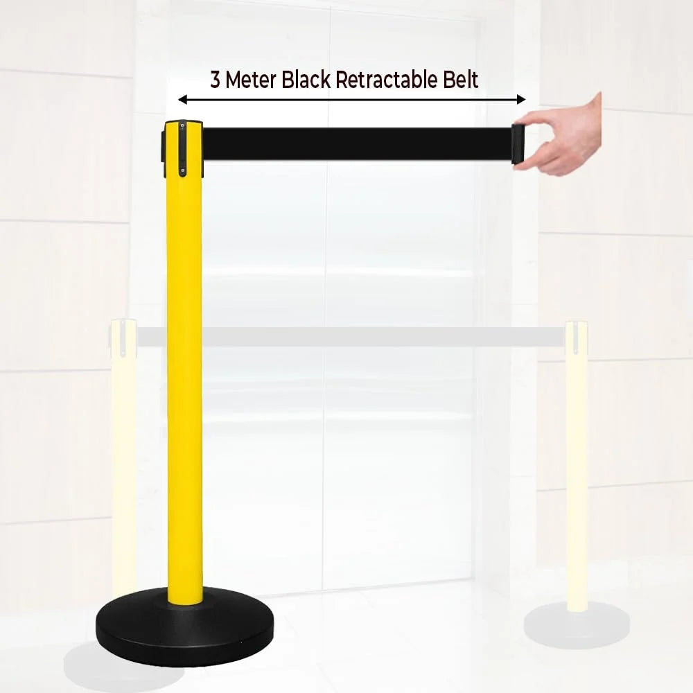 Berry 100CM Yellow Stanchion Post with 3M Black Retractable Belt