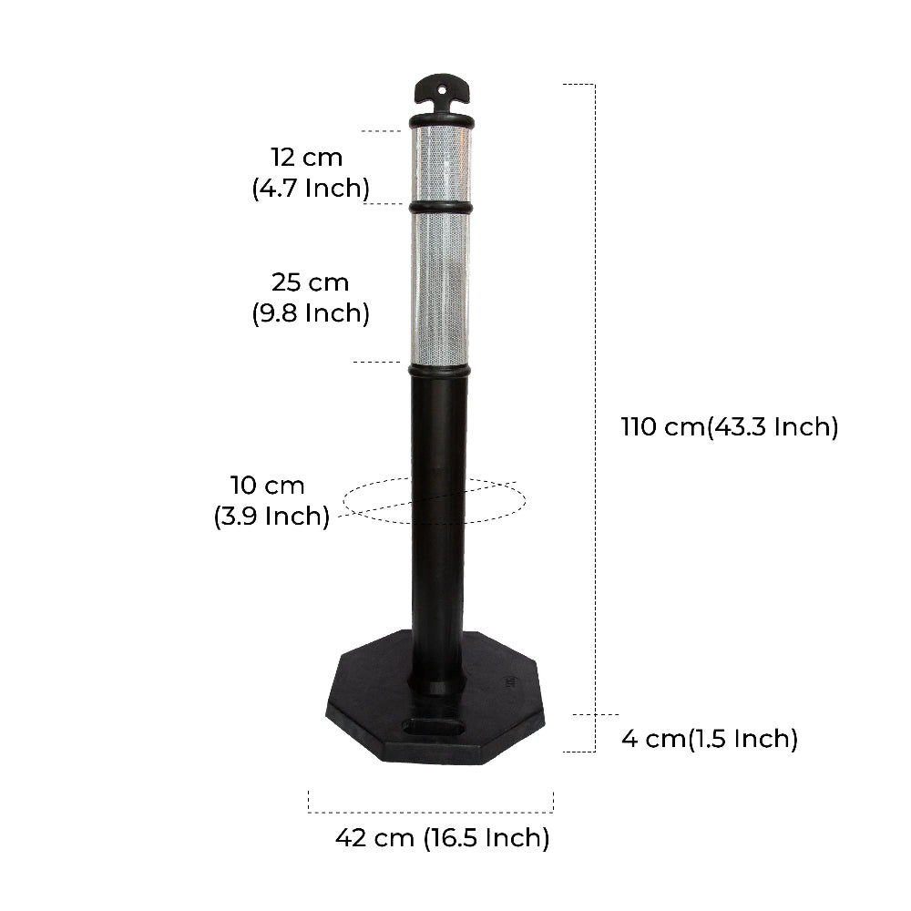 110CM Delineator Post with T-Top | Black Traffic Bollard with Rubber Base