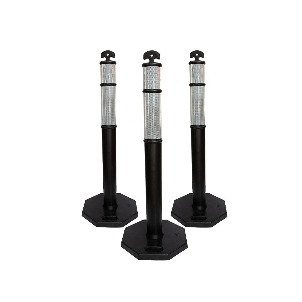 110CM Delineator Post with T-Top | Black Traffic Bollard with Rubber Base