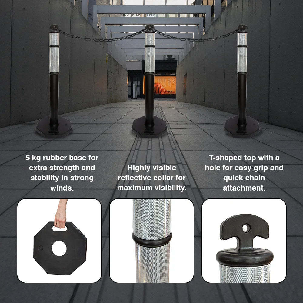 110CM Delineator Post with T-Top | Black Traffic Bollard with Rubber Base