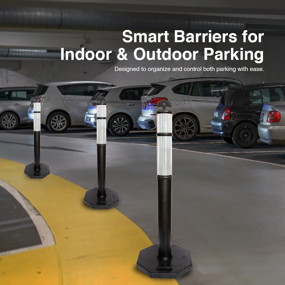 110CM Delineator Post with T-Top | Black Traffic Bollard with Rubber Base