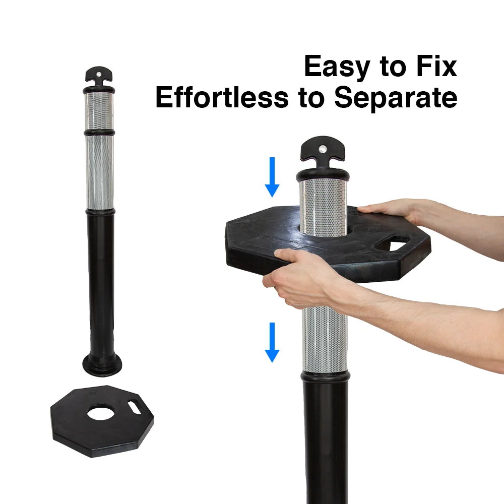 110CM Delineator Post with T-Top | Black Traffic Bollard with Rubber Base