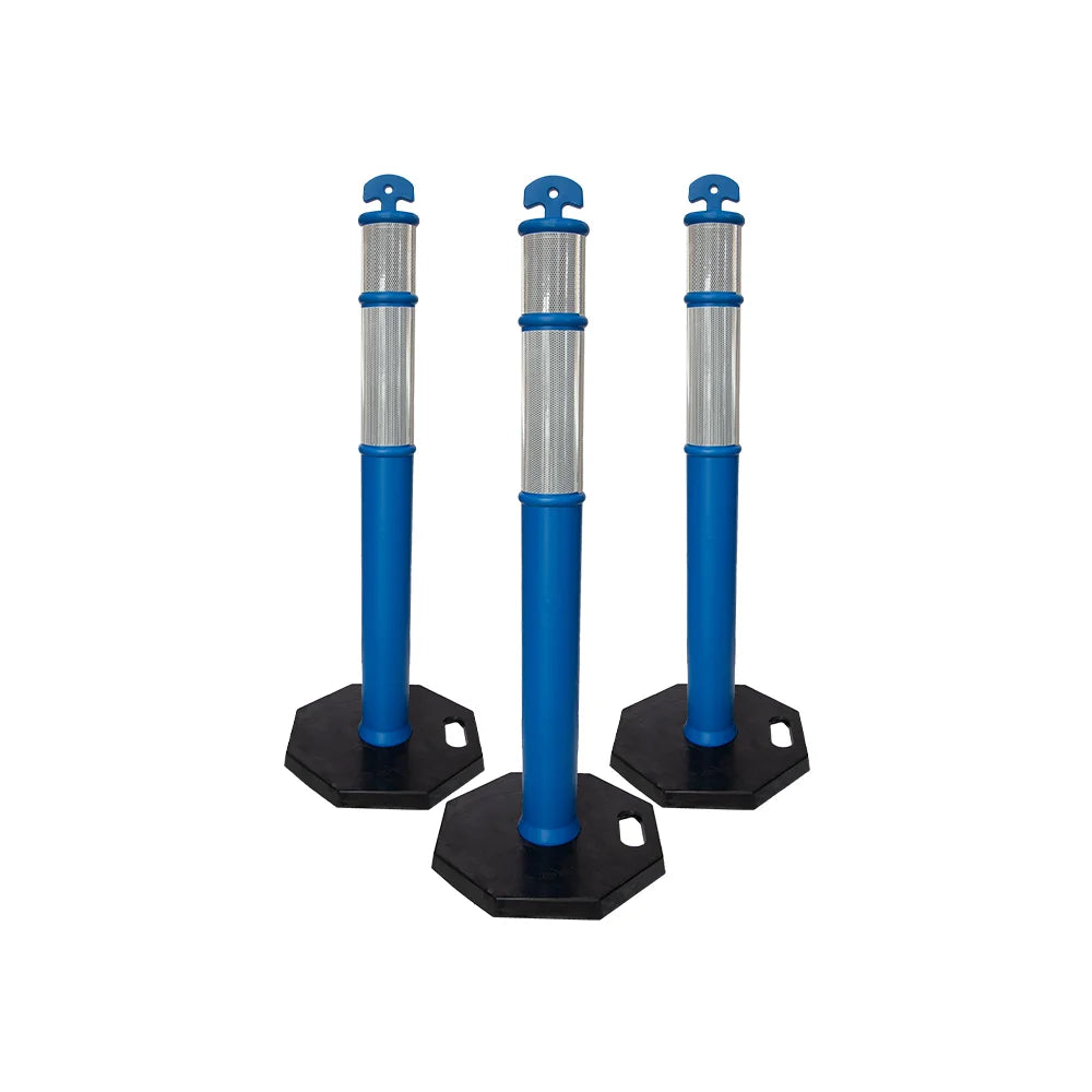 110CM Delineator Post with T-Top | Blue Traffic Bollard with Rubber Base
