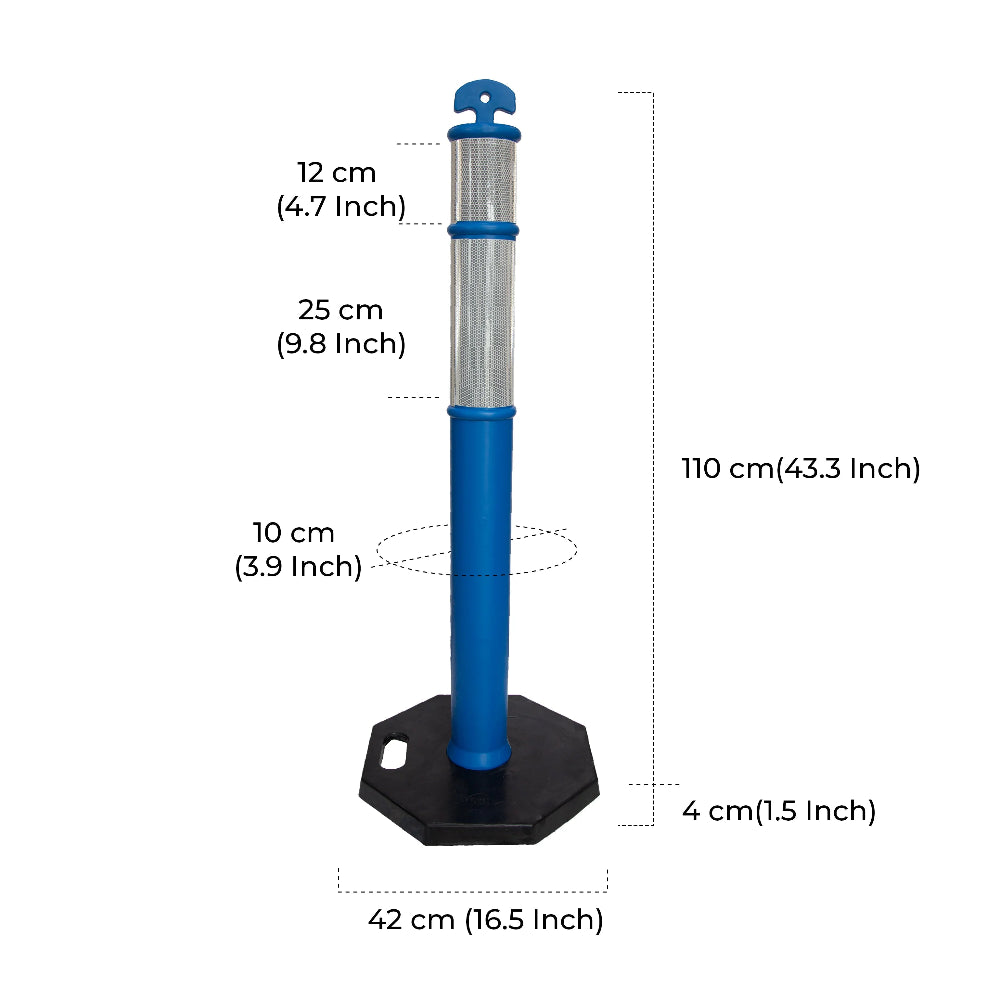 110CM Delineator Post with T-Top | Blue Traffic Bollard with Rubber Base