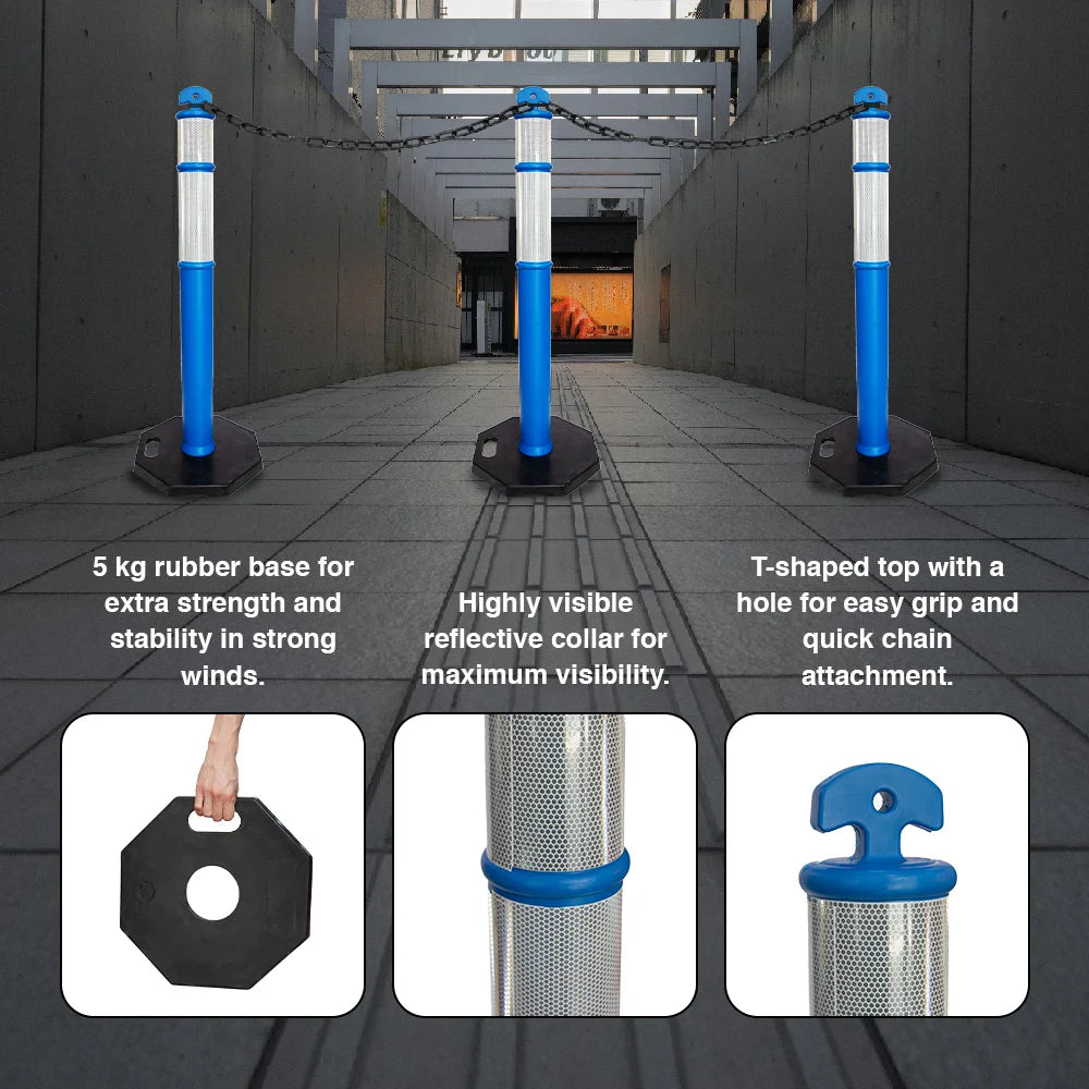 110CM Delineator Post with T-Top | Blue Traffic Bollard with Rubber Base