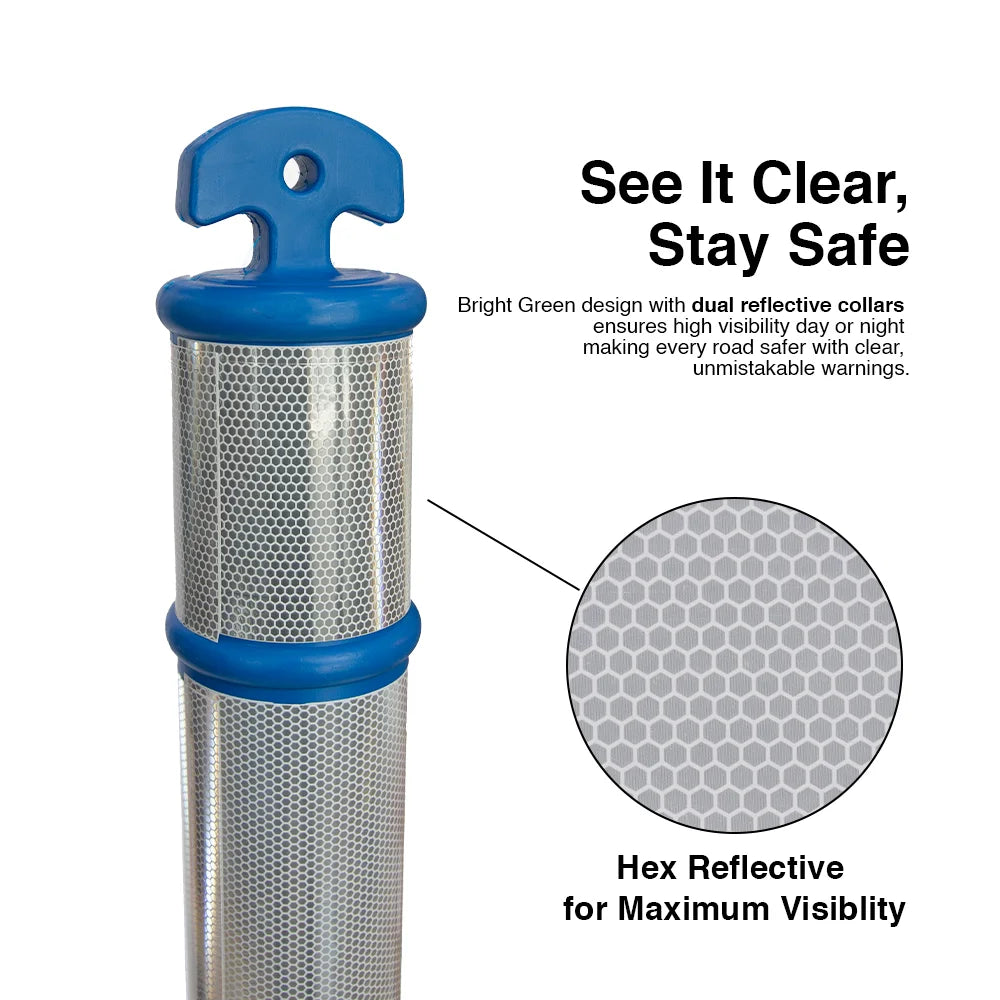 110CM Delineator Post with T-Top | Blue Traffic Bollard with Rubber Base