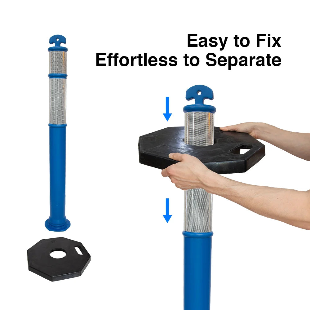 110CM Delineator Post with T-Top | Blue Traffic Bollard with Rubber Base
