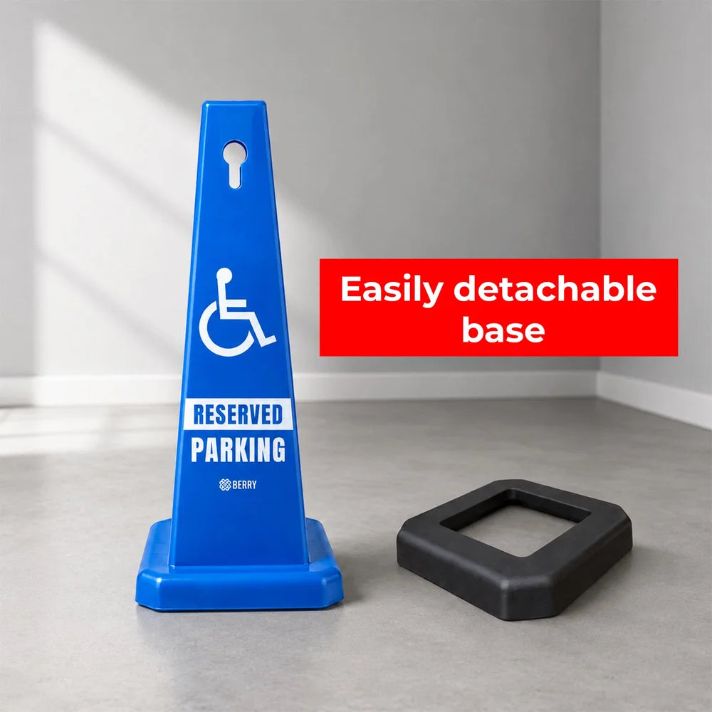 blue parking cone with weighted base for indoor and outdoor use