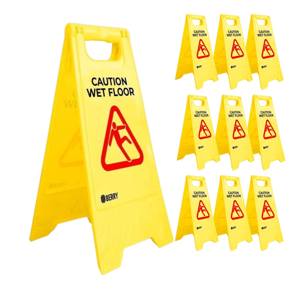 Caution Wet Floor Sign - Yellow | Foldable Double-Sided Warning Sign