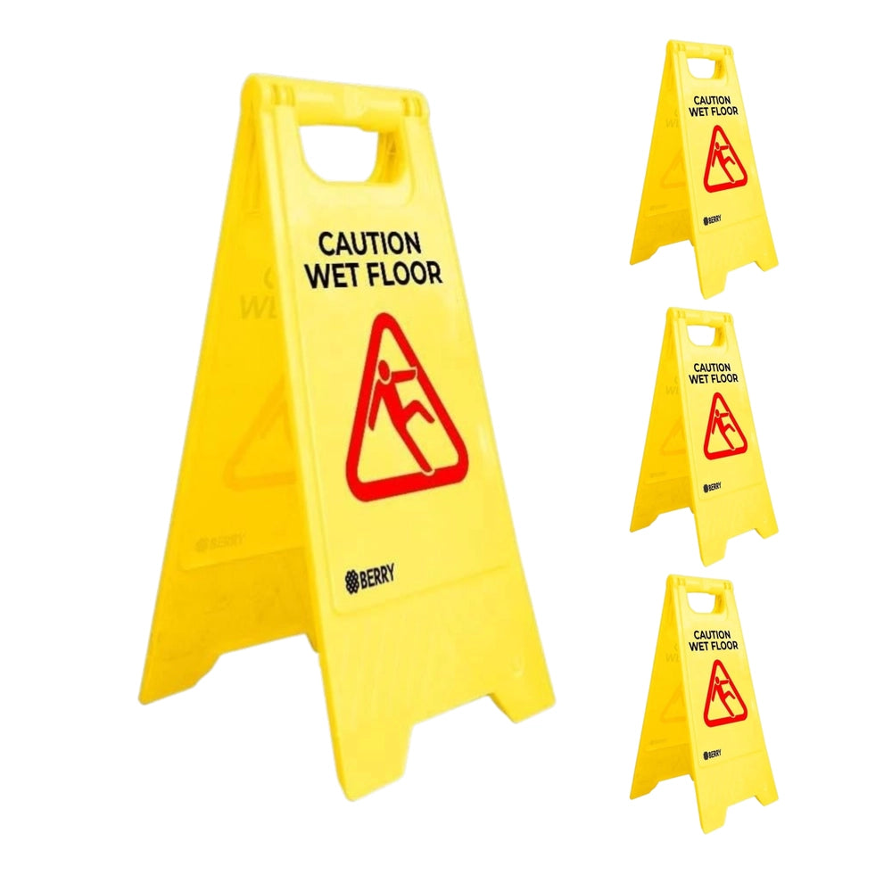 Caution Wet Floor Sign - Yellow | Foldable Double-Sided Warning Sign