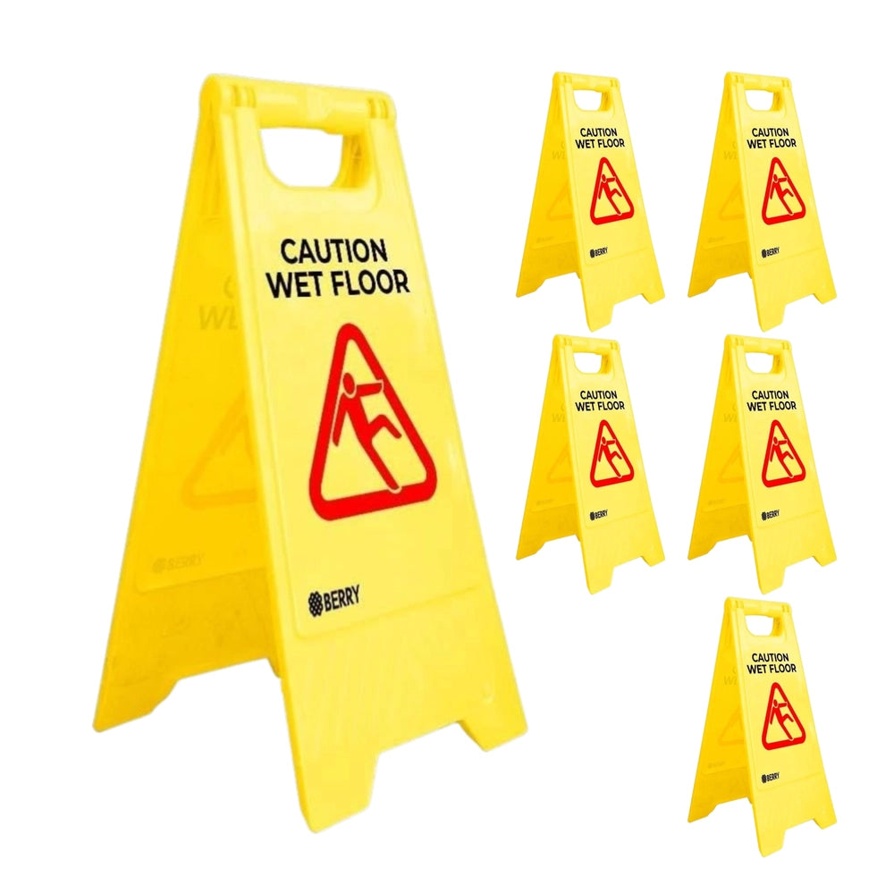 Caution Wet Floor Sign - Yellow | Foldable Double-Sided Warning Sign
