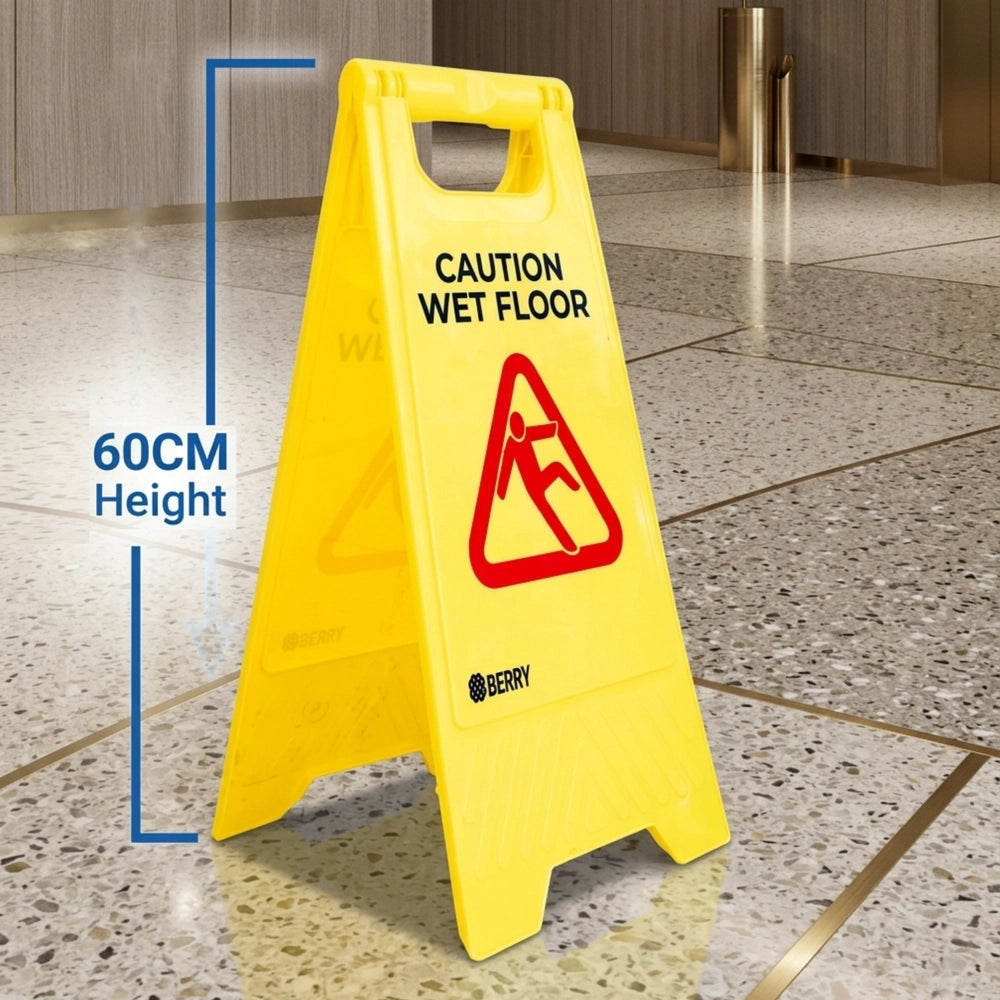 Caution Wet Floor Sign - Yellow | Foldable Double-Sided Warning Sign